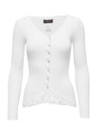 Rwbabette Silk Ls V-Neck Lace Cardi White Rosemunde