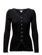 Rwbabette Silk Ls V-Neck Lace Cardi Black Rosemunde