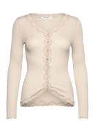 Rwbabette Silk Ls V-Neck Lace Cardi Cream Rosemunde