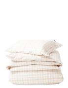 White/Beige Checked Lyocell/Cotton Bed Set Beige Lexington Home