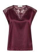 Rwjade Silk Sl Lace Top Burgundy Rosemunde