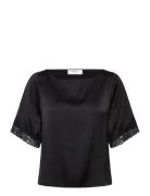 Rwsatina Ss Lace Boatneck Blouse Black Rosemunde