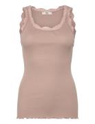 Rmwbalta Modal Sl Lace U-Neck Top Pink RM By Rosemunde