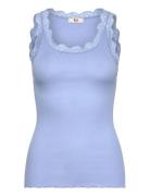 Rmwbalta Modal Sl Lace U-Neck Top Blue RM By Rosemunde