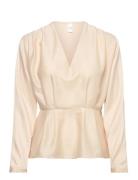 Yaspella Ls V-Neck Top S. - D2D Beige YAS