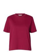Slfessential Ss Boxy Tee Noos Burgundy Selected