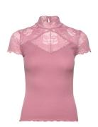 Rwbeatha Silk Capsleeve Lace T-Shir Pink Rosemunde