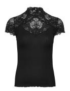 Rwbeatha Silk Capsleeve Lace T-Shir Black Rosemunde