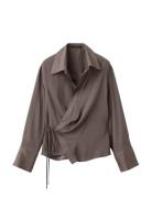 Cross-Over Satin Blouse Brown Mango