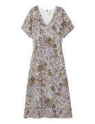 Printed Crepe V Neck Ss Midi Dre Patterned Calvin Klein