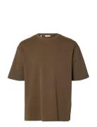 Slhlooseoscar Ss O-Neck Tee Noos Brown Selected