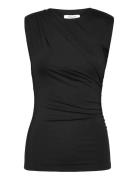 Rwbillie Sl Drape Top Black Rosemunde