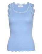 Rwbabette Silk Sl U-Neck Lace Top Blue Rosemunde