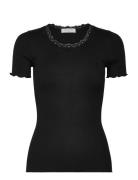 Rwbeatha Silk Ss Lace T-Shirt Black Rosemunde