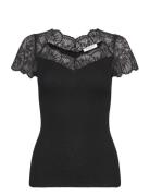 Rwbeatha Silk Capsleeve T-Shirt Black Rosemunde