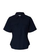 Slftora Slim Ss Zip Shirt B Navy Selected