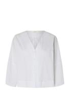 Slfbea 3/4 V Neck Shirt B White Selected