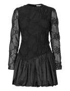 Smocked Cotton Mix, Balloon Long Sleeve Short Dress Black STINE GOYA