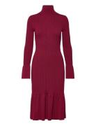 Amalia High Neck Knitted Midi Dress Burgundy Malina