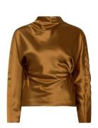 Zora Barrel Sleeve Satin Blouse Brown Malina