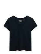 Studios Slub Emb Vee Tee Navy Superdry