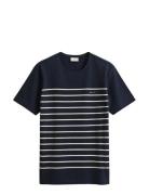 Placed Stripe Ss Tshirt Navy GANT
