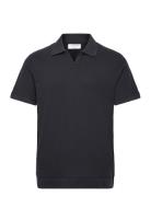 Open Collar Structure Rib Polo Black Lindbergh