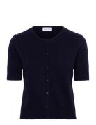 Short Sleeve Boxy Cardigan Navy Davida Cashmere