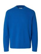 Slhreuben Ls Knit Relaxed Crew Neck Blue Selected