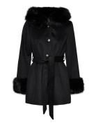 Hooded Wool Blend Coat Black Bubbleroom
