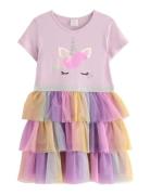 Short-Sleeved Flounce Dress Pink Lindex