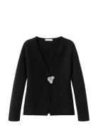 Knitted Cardigan With Jewel Button Black Mango