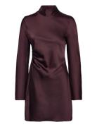 Satin Dress With Pleat Detail Burgundy Mango