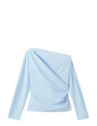 Cotton Blouse With Asymmetrical Collar Blue Mango