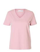 Slwessential Ss V-Neck Tee Noos Pink Selected