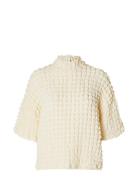 Slfmonika Ss High Neck Top B Cream Selected