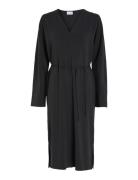 Structure Twill V Neck Dress Black Calvin Klein