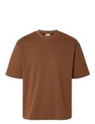 Slmlooseoscar Ss O-Neck Tee Noos Brown Selected