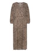 Dress With Placket In Leo Print Brown Coster Copenhagen