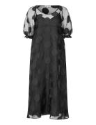 Dotted Organza, Puff Sleeve Long Dress Black STINE GOYA