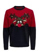Onsxmas Reg Block Crew Knit Red ONLY & SONS