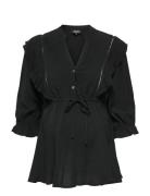 Olmsalli 2/4 V-Neck Frill Top Wvn Black Only Maternity