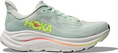 Hoka Women's Clifton 10 Wide Sea Glass/Neon Flame
