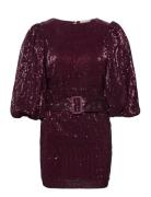 Sequins Puff Sleeve Mini Dress Lyhyt Mekko Burgundy By Ti Mo