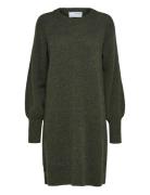 Slflulu Ls Knit Dress O-Neck B Noos Lyhyt Mekko Khaki Green Selected F...