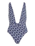 Plunge Piece Print Uimapuku Uima-asut Navy Tommy Hilfiger