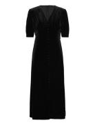 Stretch Velvet Puff-Sleeve Midi Dress Polvipituinen Mekko Black Lauren...