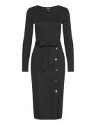 Belted Rib-Knit Dress Polvipituinen Mekko Black Lauren Ralph Lauren