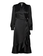 Objsateen Wrap Dress A Fair Polvipituinen Mekko Black Object