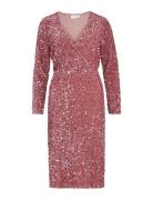 Viylla L/S Wrap Mid Calf Sequin Dress/Ka Polvipituinen Mekko Pink Vila